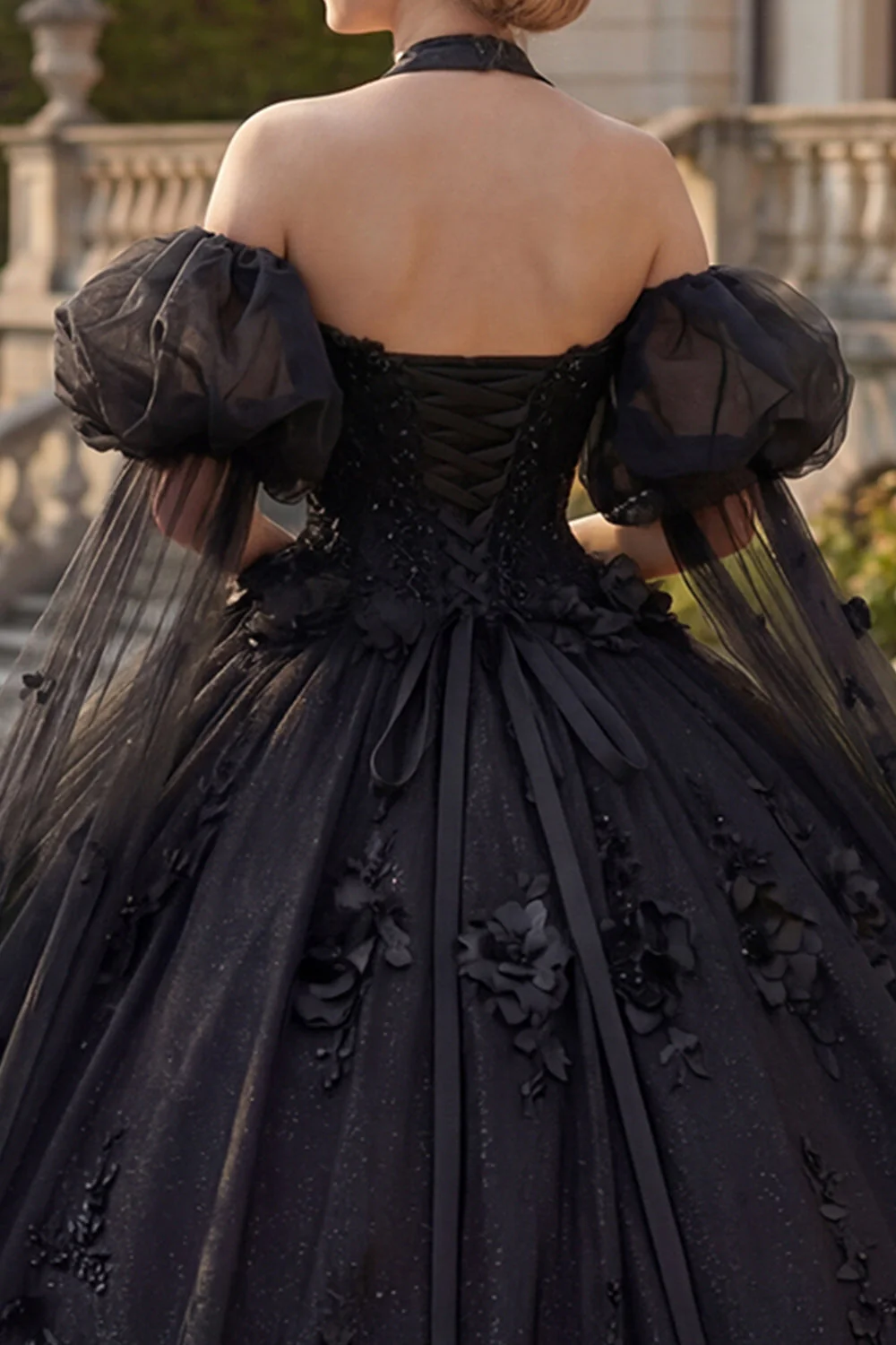 Sukienka balowa z dekoltem na ramię i aplikacjami sukienka z koralikami z Quinceanera i puszystymi rękawami - Image 4