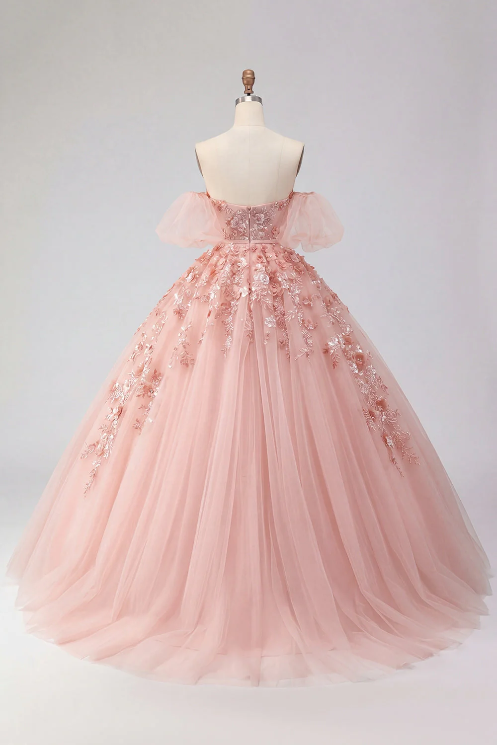Sukienka balowa z odkrytymi ramionami i różem z odcieniem Quinceanera - Image 2