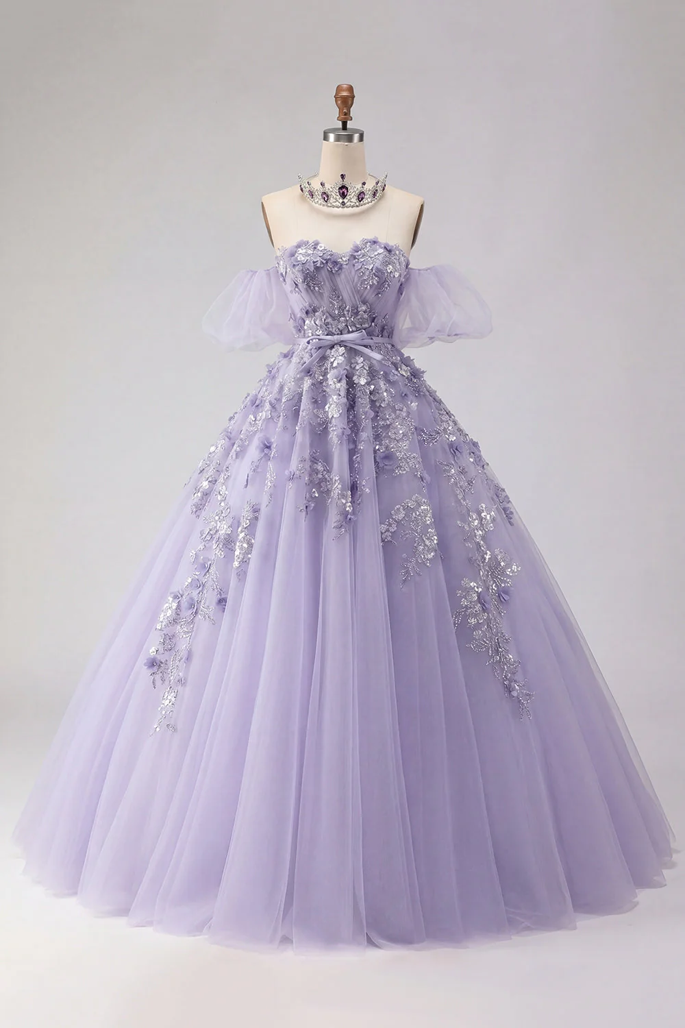 Sukienka balowa z odkrytymi ramionami i różem z odcieniem Quinceanera - Image 3
