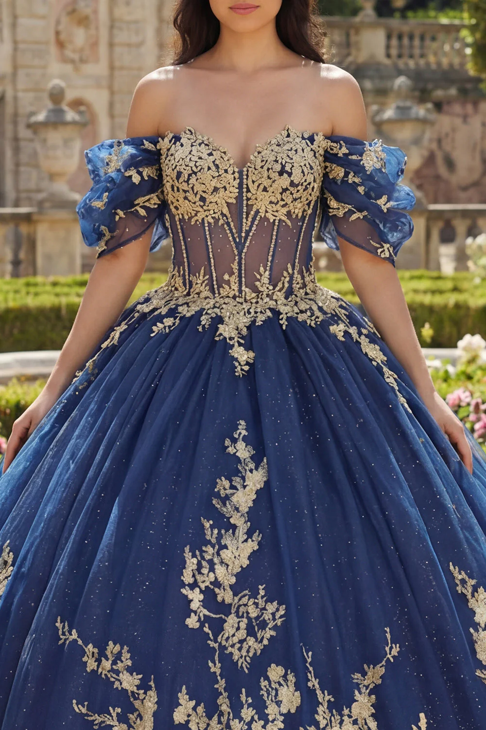 Sukienka balowa z odkrytymi ramionami Quinceanera z aplikacjami - Image 3
