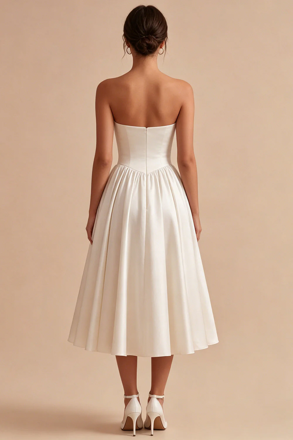 Sukienka biała Sweetheart A Line A Line Satin Midi - Image 2
