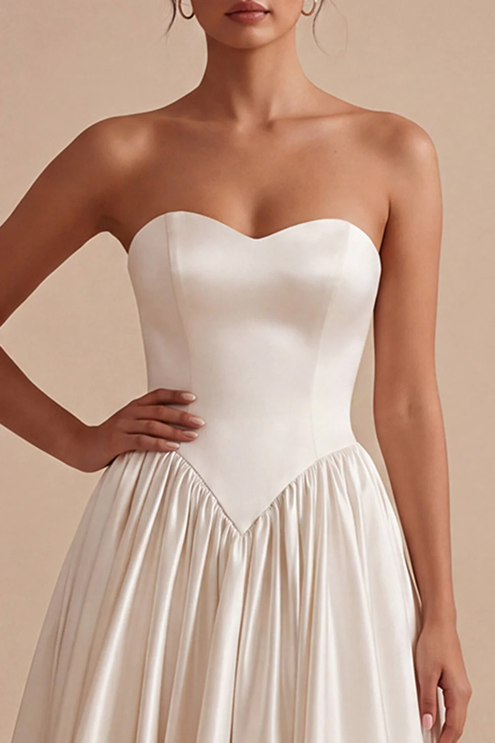 Sukienka biała Sweetheart A Line A Line Satin Midi - Image 3