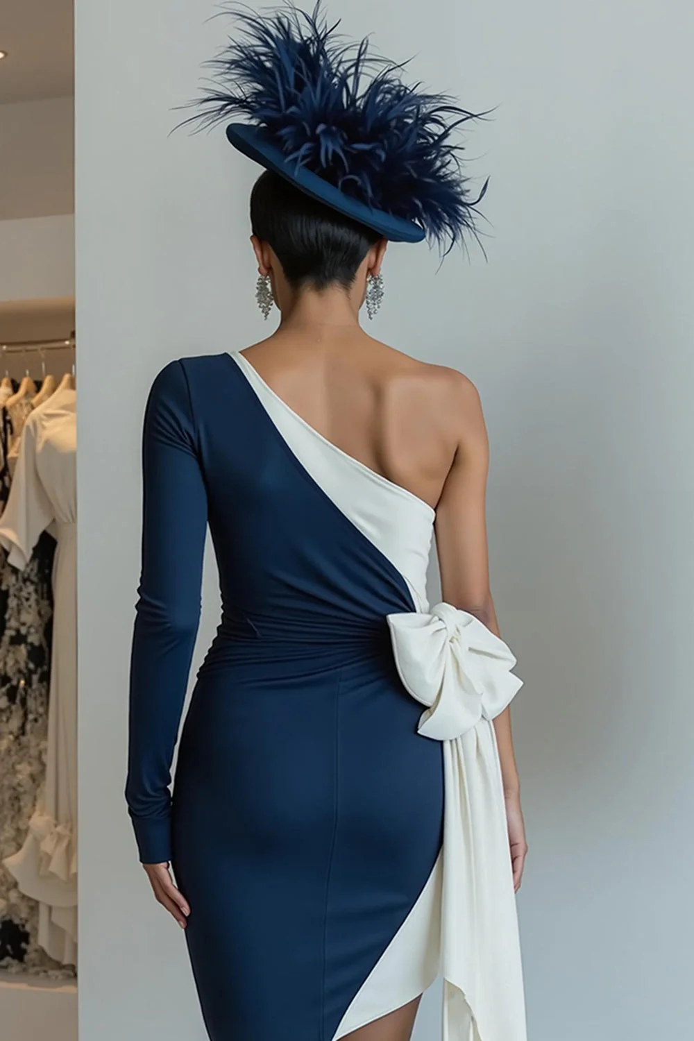 sukienka bodycon midi na jedno ramię dla matki panny młodej z kokardą - Image 8