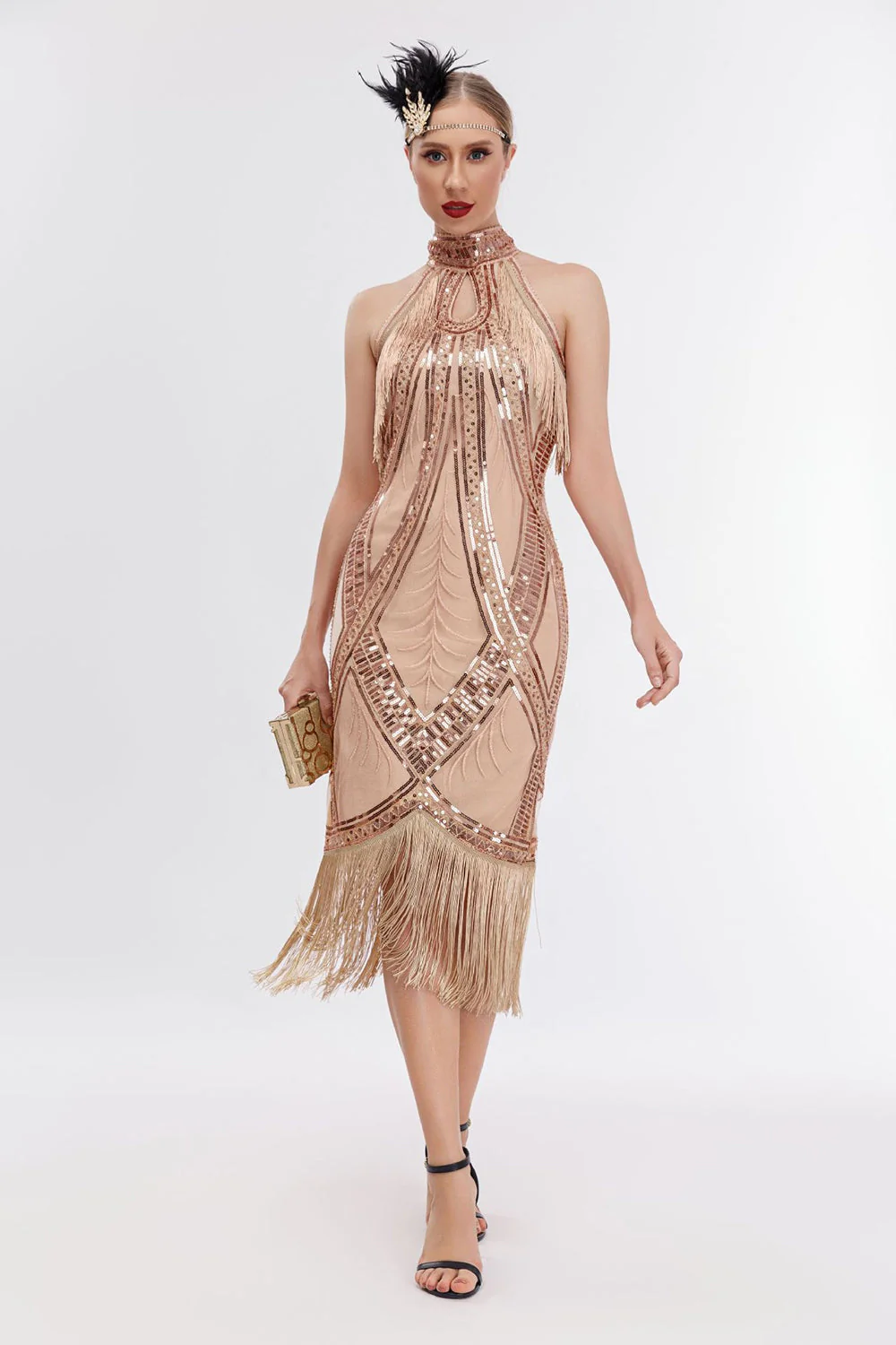 Sukienka Champagne Halter 1920 z cekinami - Image 2