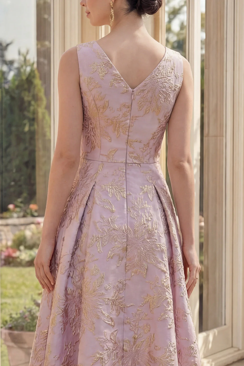 Sukienka Dusty Lila A Line Jacquard Boat Neck Midi Floral - Image 4