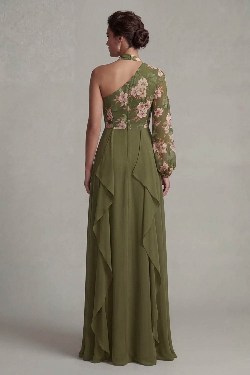 Sukienka Eukaliptus z jednym ramieniem – kwiatowa haltera z falbanami - Image 2