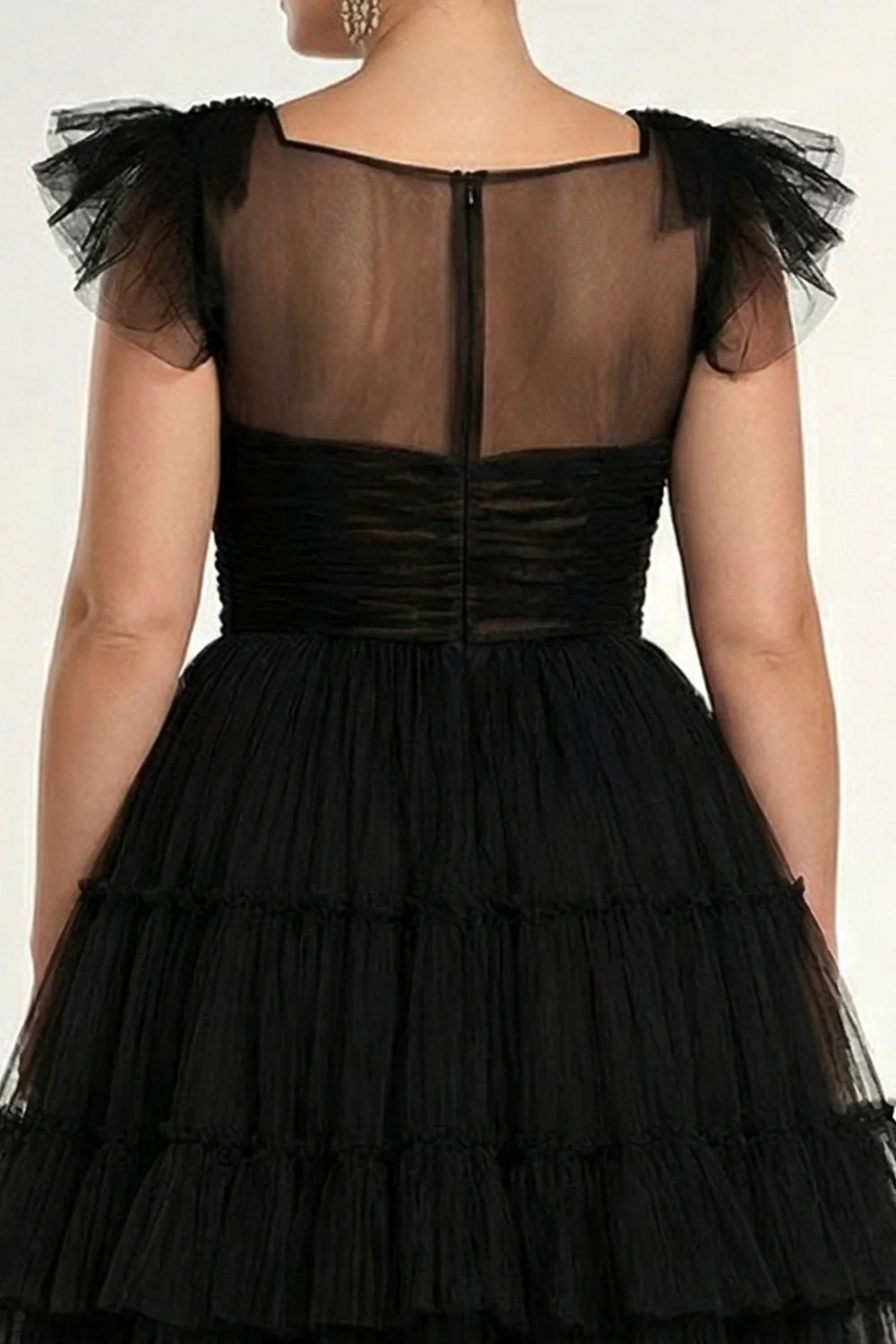 sukienka formalna midi w formie A-line z falbanami z tiulu plus size - Image 4