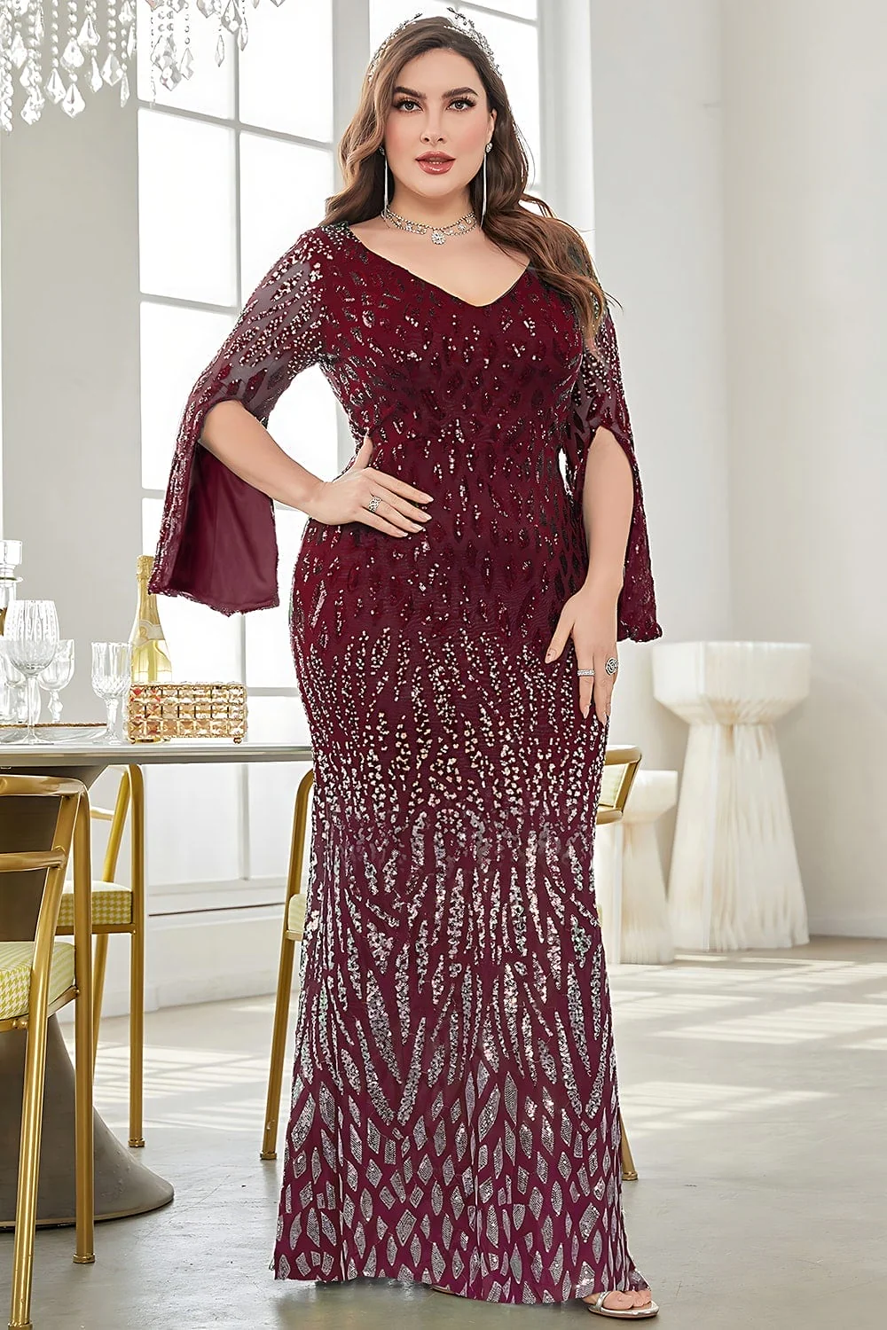 sukienka matki panny młodej z cekinami w serek plus size - Image 12