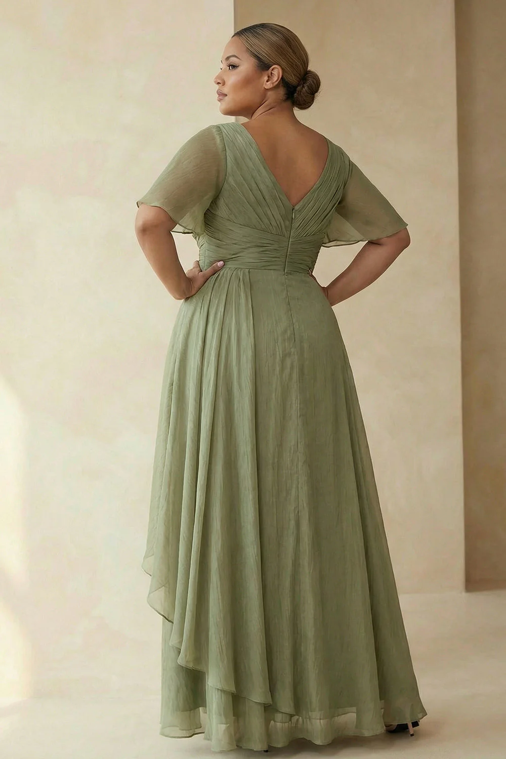 Sukienka matki panny młodej z falbanami w stylu Dusty Sage A Line A Line Plus Size – matka panny młodej z falbanami - Image 2