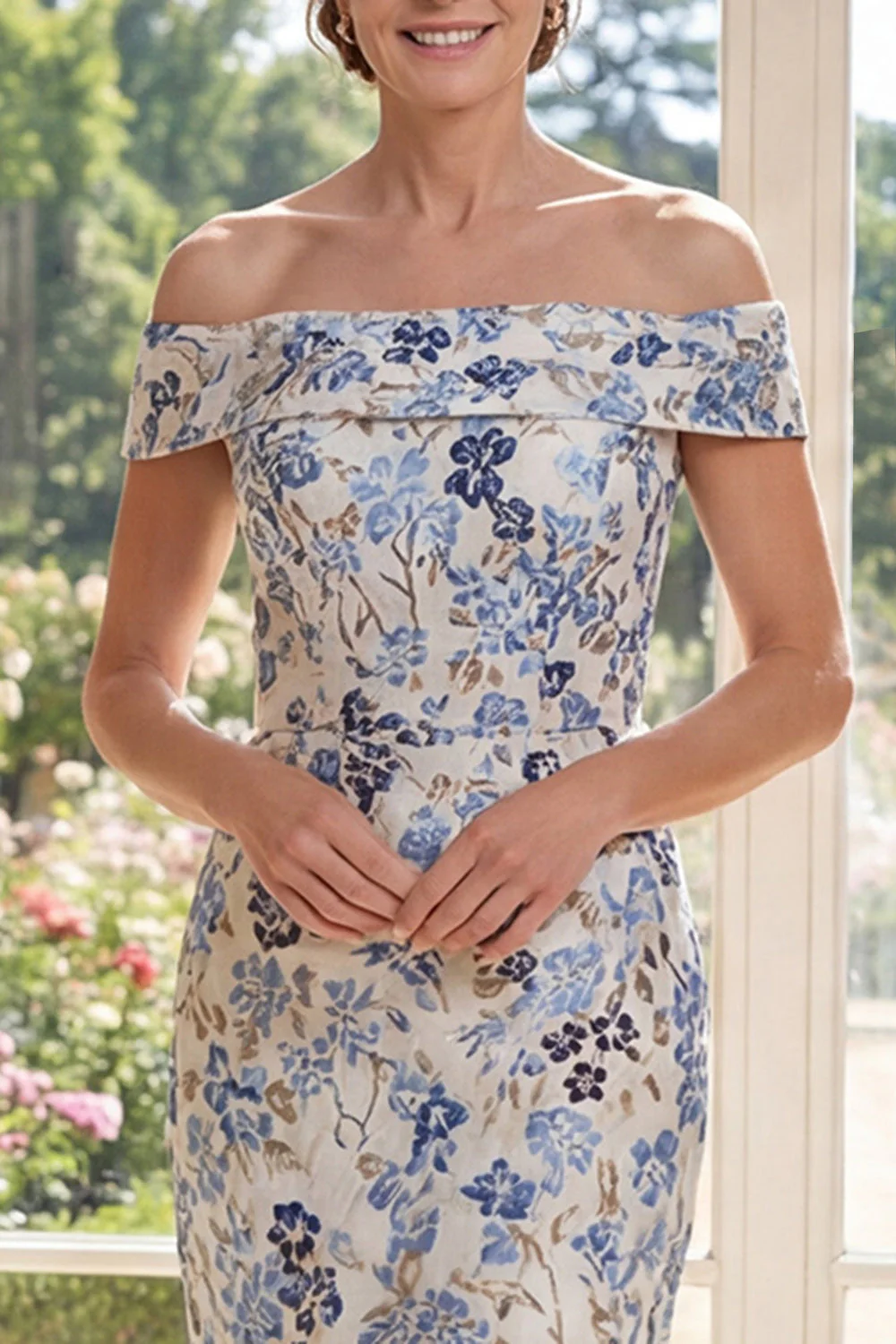 Sukienka matki panny młodej z opadającymi ramionami Bodycurd Jacquard Midi - Image 3