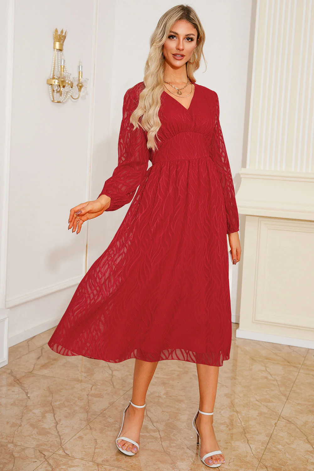sukienka matki z dekoltem w szpic i długimi rękawami - Image 9