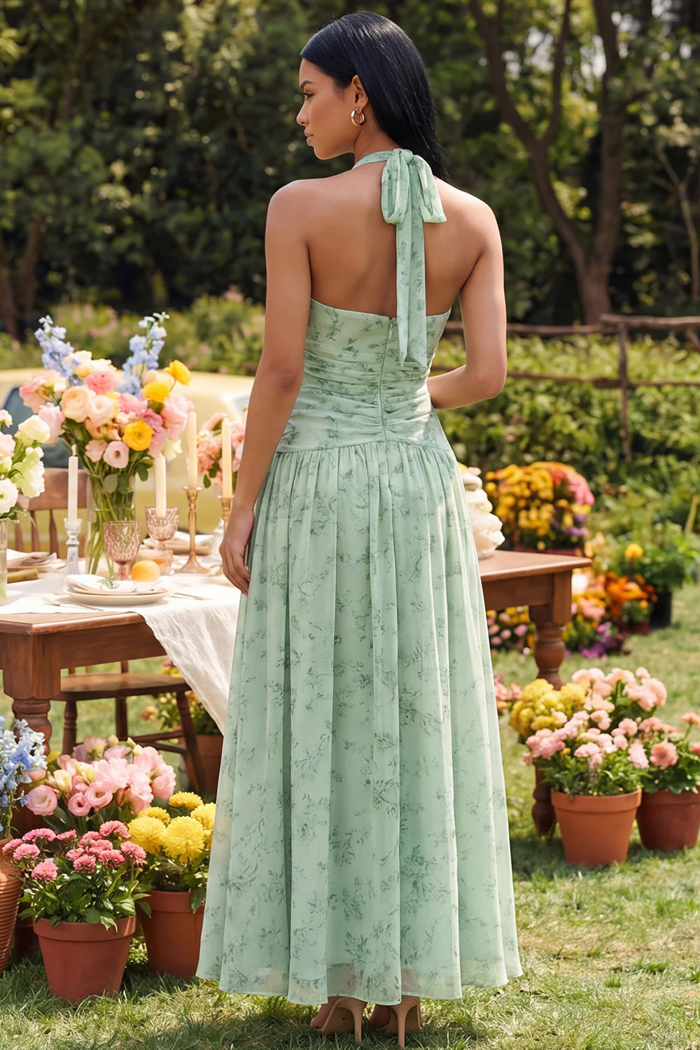 Sukienka maxi A Line Haller Dusty Sage Floral - Image 2