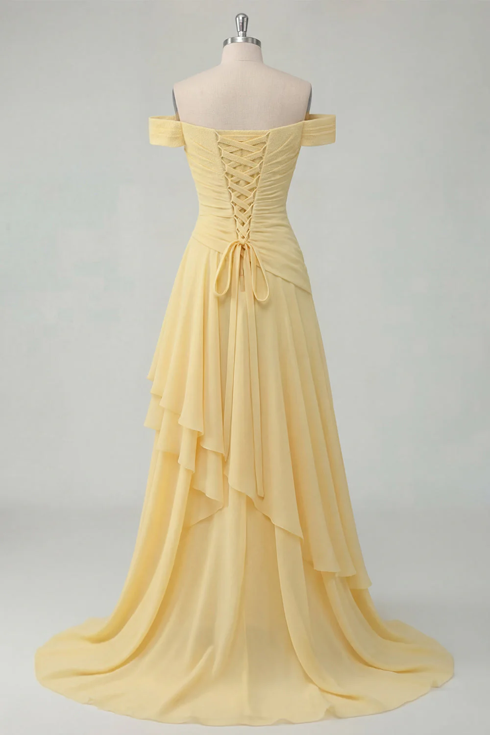 Sukienka maxi z falami z rozcięciem z odkrytymi ramionami w kolorze chiffon Butter Butter Yellow A-line - Image 2
