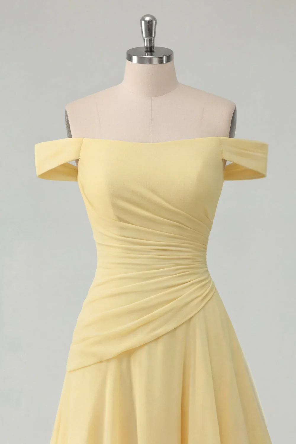 Sukienka maxi z falami z rozcięciem z odkrytymi ramionami w kolorze chiffon Butter Butter Yellow A-line - Image 3