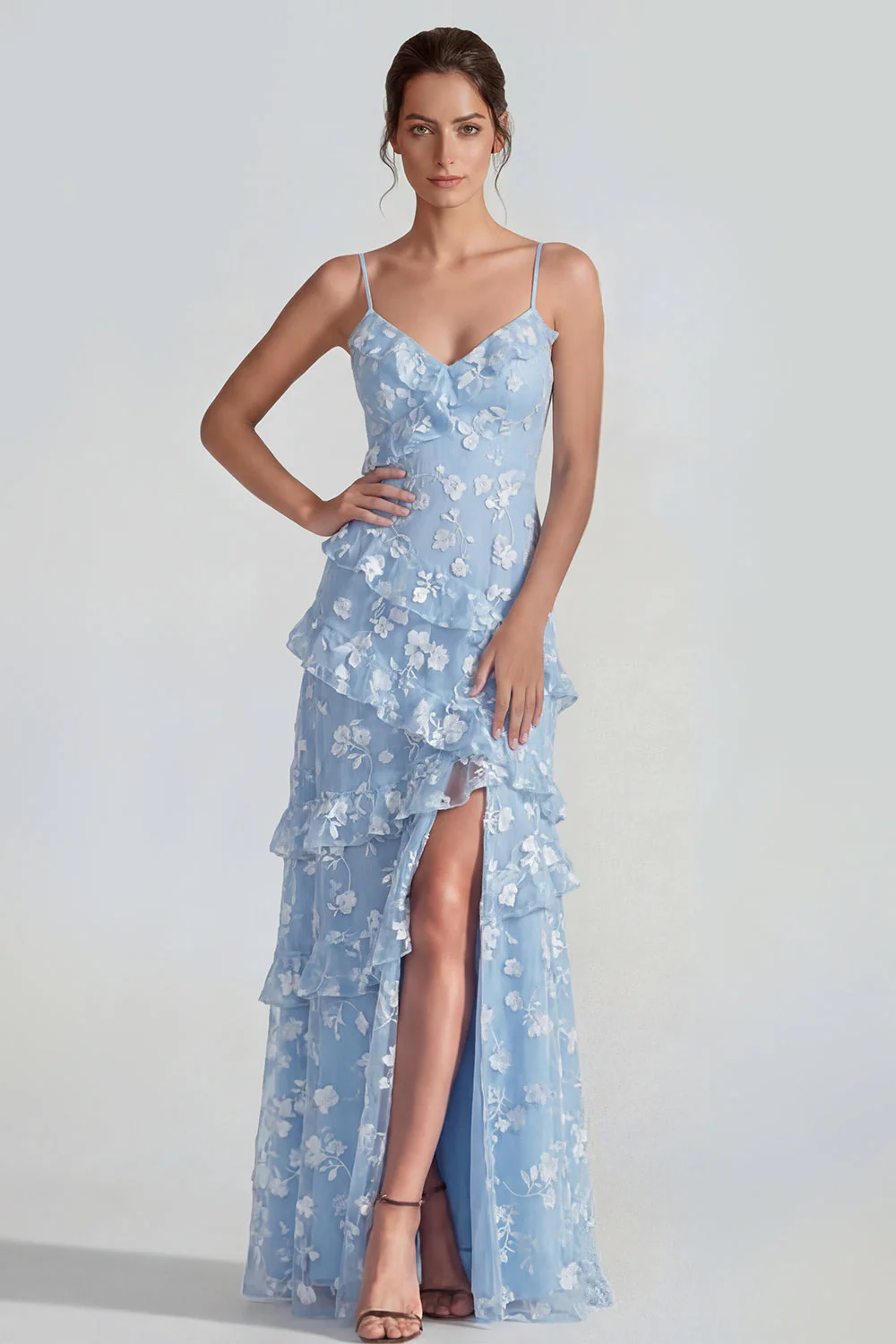 Sukienka maxi z falbanami i falbanami Shearh Lilac Floral Spaghetti - Image 10