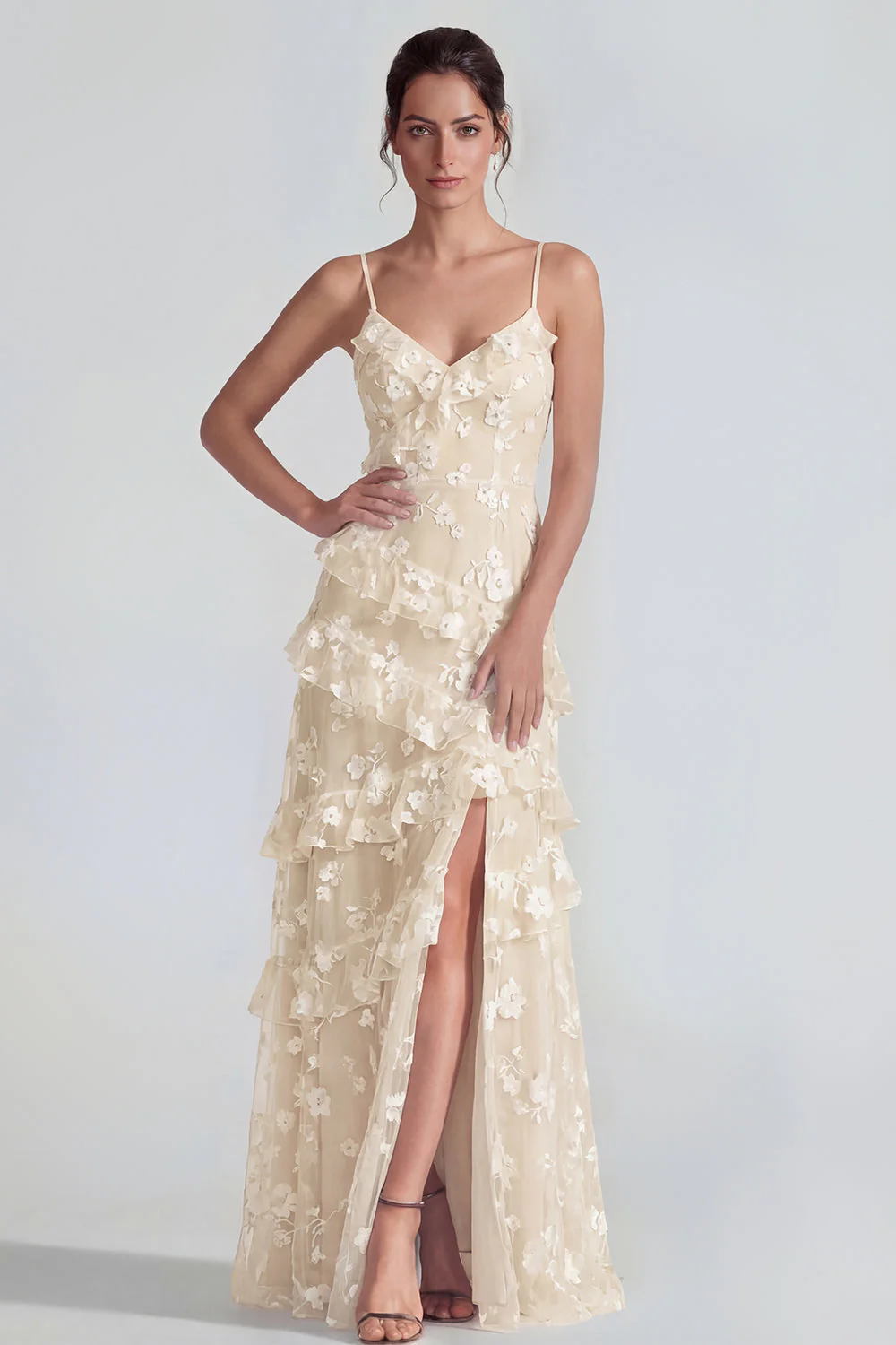 Sukienka maxi z falbanami i falbanami Shearh Lilac Floral Spaghetti - Image 14