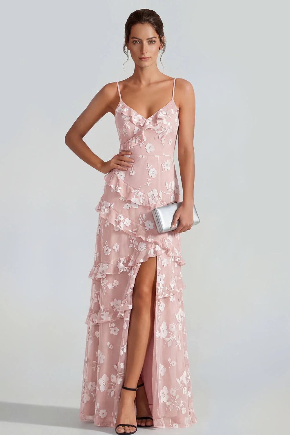 Sukienka maxi z falbanami i falbanami Shearh Lilac Floral Spaghetti - Image 5