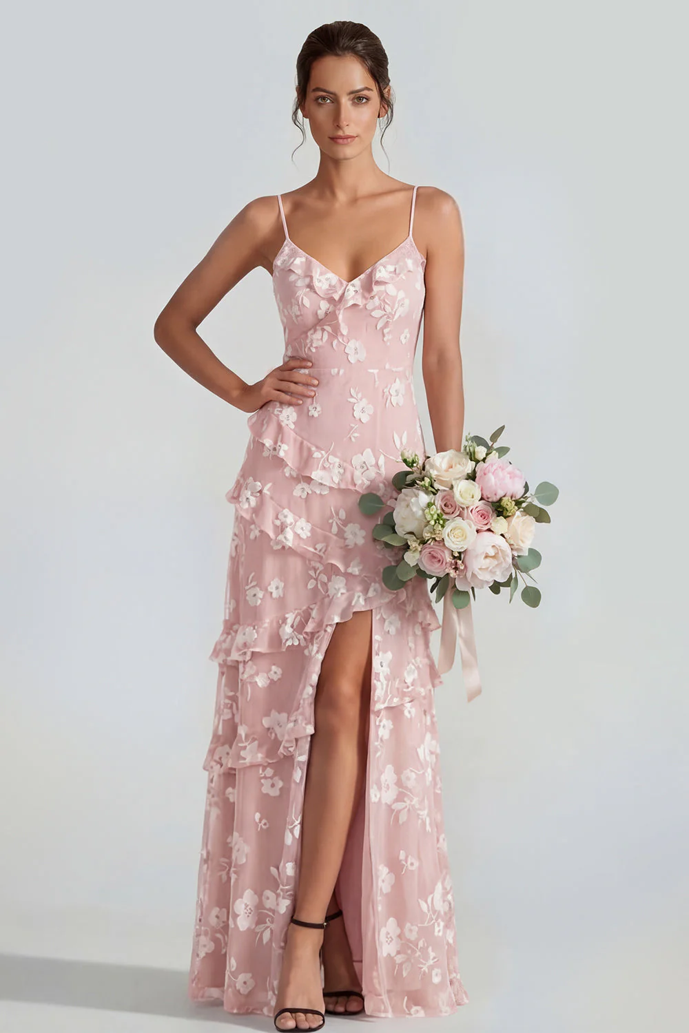 Sukienka maxi z falbanami i falbanami Shearh Lilac Floral Spaghetti - Image 9