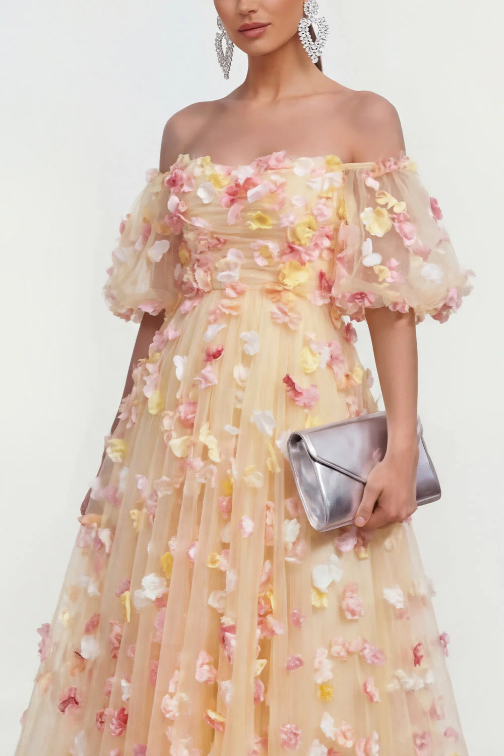 Sukienka Midi Floral z odsłoniętymi ramionami A Line 3D Flowers Midi z aplikacjami - Image 3