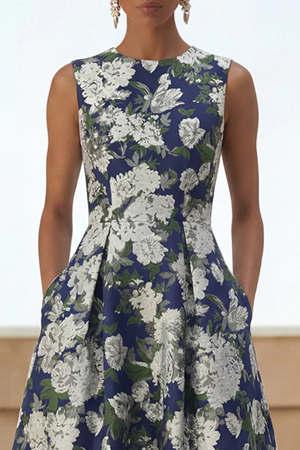 Sukienka midi w stylu A Line Flower Pattern z kieszeniami - Image 3