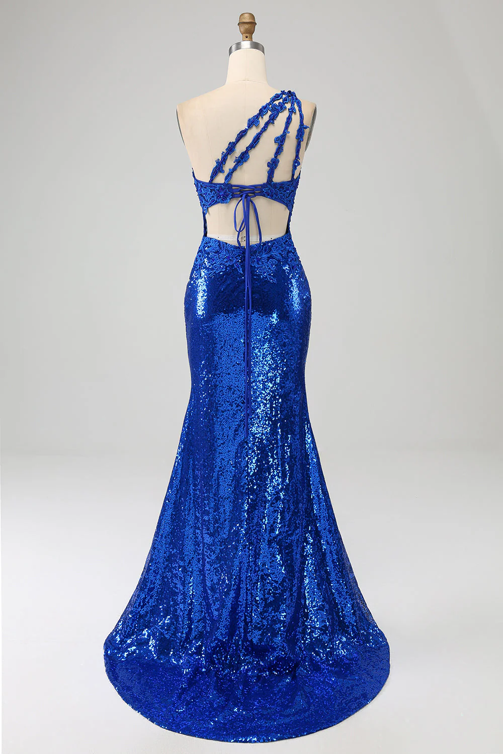 Sukienka na studniówkę Royal Blue Mermaid na jedno ramię z rozcięciem - Image 2