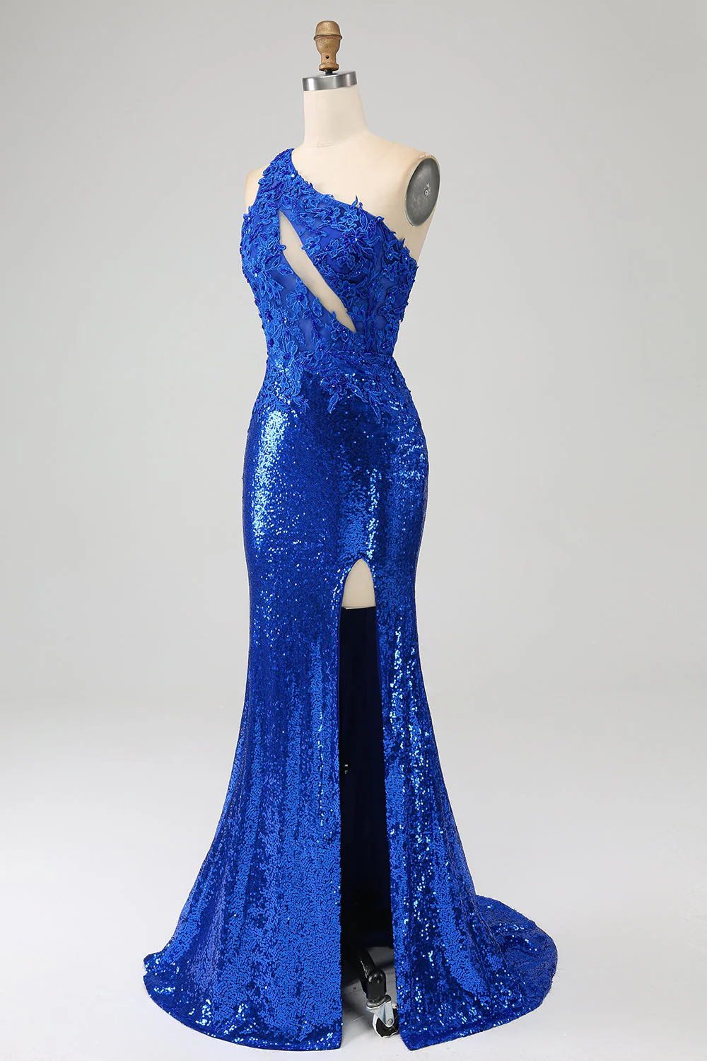 Sukienka na studniówkę Royal Blue Mermaid na jedno ramię z rozcięciem - Image 3