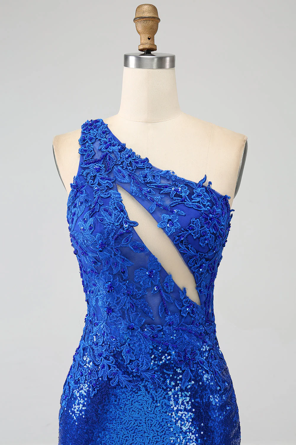 Sukienka na studniówkę Royal Blue Mermaid na jedno ramię z rozcięciem - Image 4