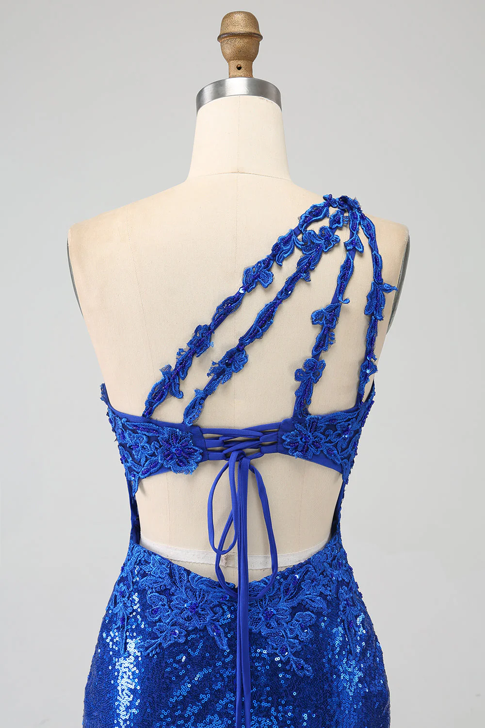 Sukienka na studniówkę Royal Blue Mermaid na jedno ramię z rozcięciem - Image 5