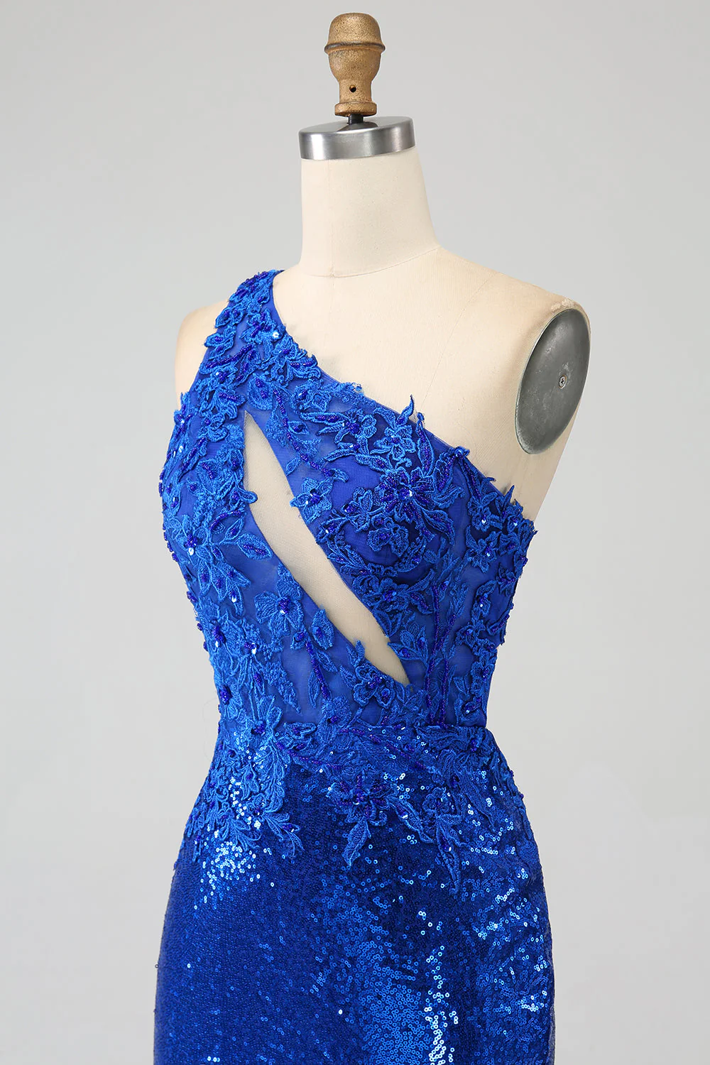 Sukienka na studniówkę Royal Blue Mermaid na jedno ramię z rozcięciem - Image 6