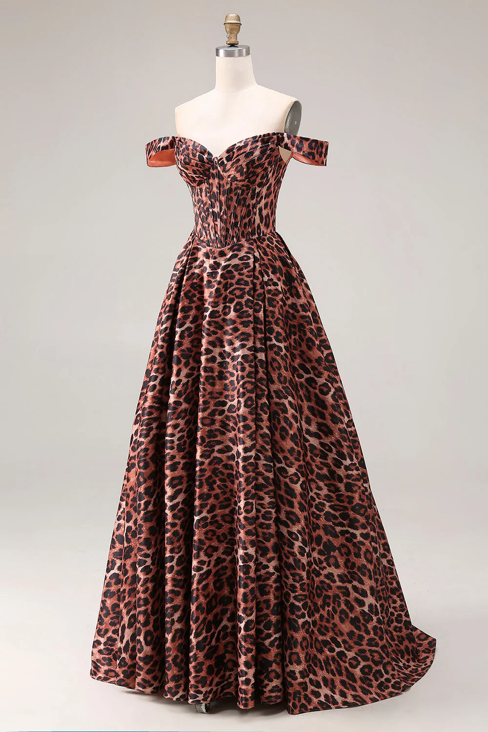 Sukienka na studniówkę z długim balem z linią Coffee Leopard - Image 3