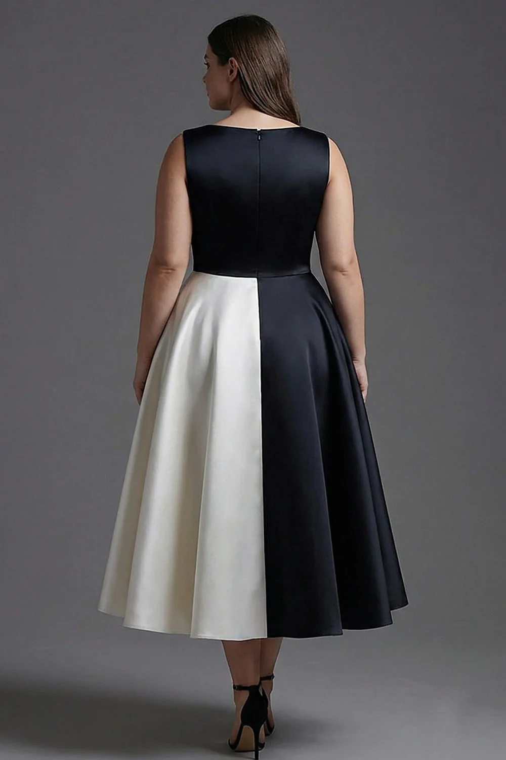 Sukienka plus size A Line z dekoltem na łódkę, satynowy krawat - Image 2