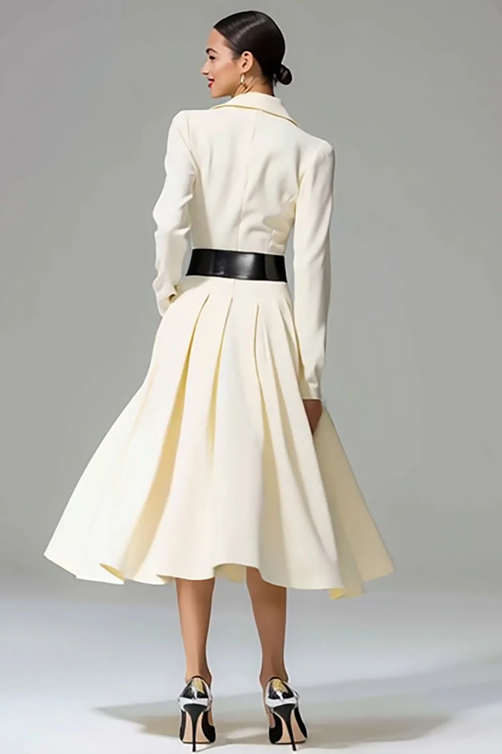 Sukienka robocza Ivory Peak Lapel A Line Midi z paskiem - Image 2