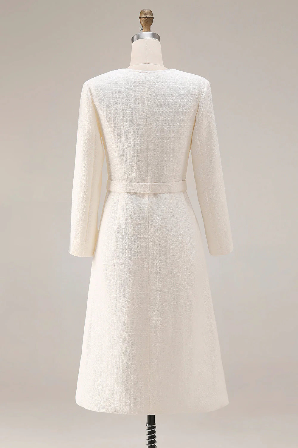 Sukienka robocza z długim rękawem z tweedu midi z paskiem - Image 2
