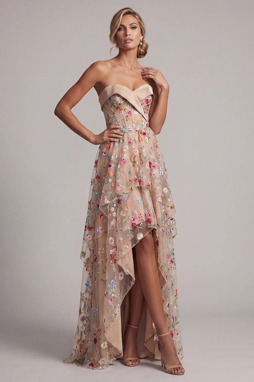 Sukienka Sweetheart Champagne A-Line A Tiul High-Low Flower Mother Of Bride - Image 3