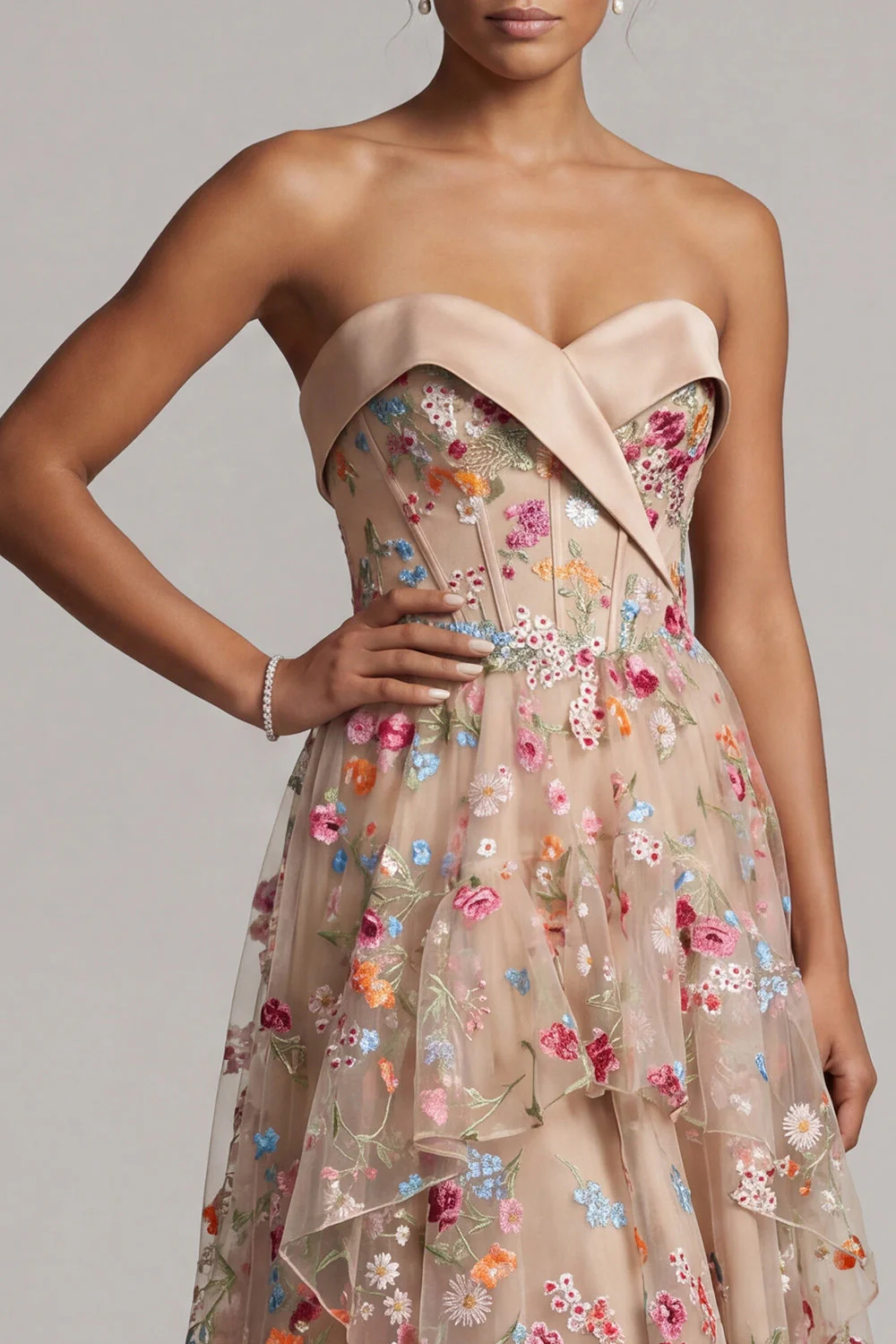 Sukienka Sweetheart Champagne A-Line A Tiul High-Low Flower Mother Of Bride - Image 4