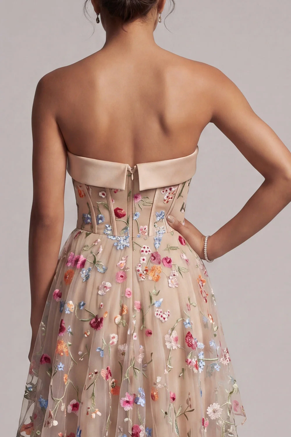 Sukienka Sweetheart Champagne A-Line A Tiul High-Low Flower Mother Of Bride - Image 5