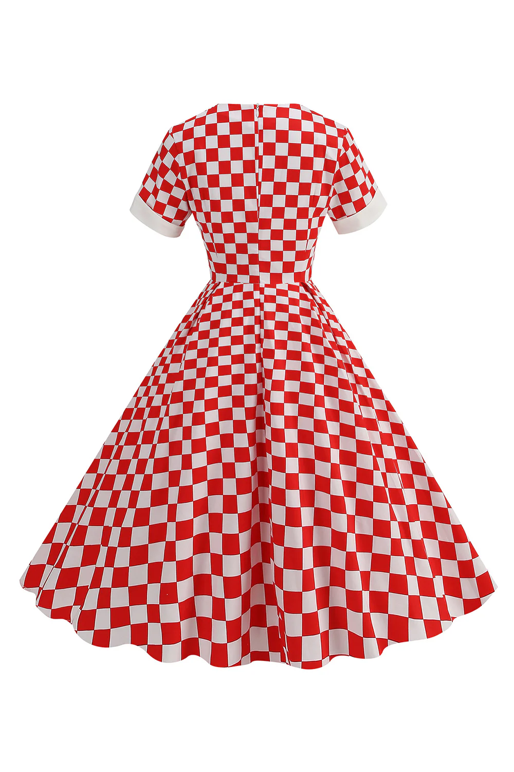 Sukienka w czerwoną kratę w stylu vintage z lat 1950. z krótkimi rękawami - Image 2