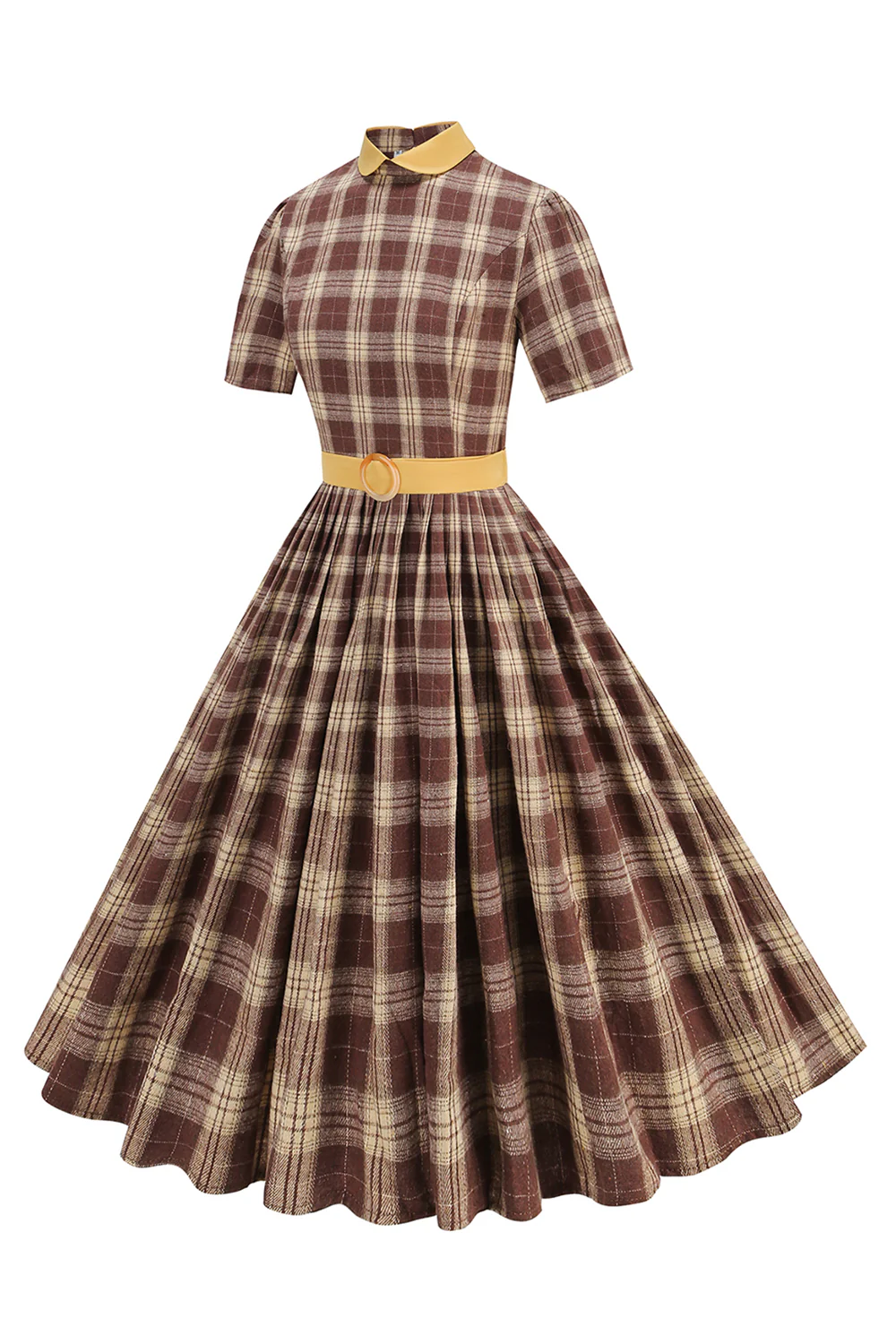 Sukienka W Kratę W Kształcie Litery A Z Kołnierzykiem Piotrusia Pana Midi Z Lat 1950. - Image 7