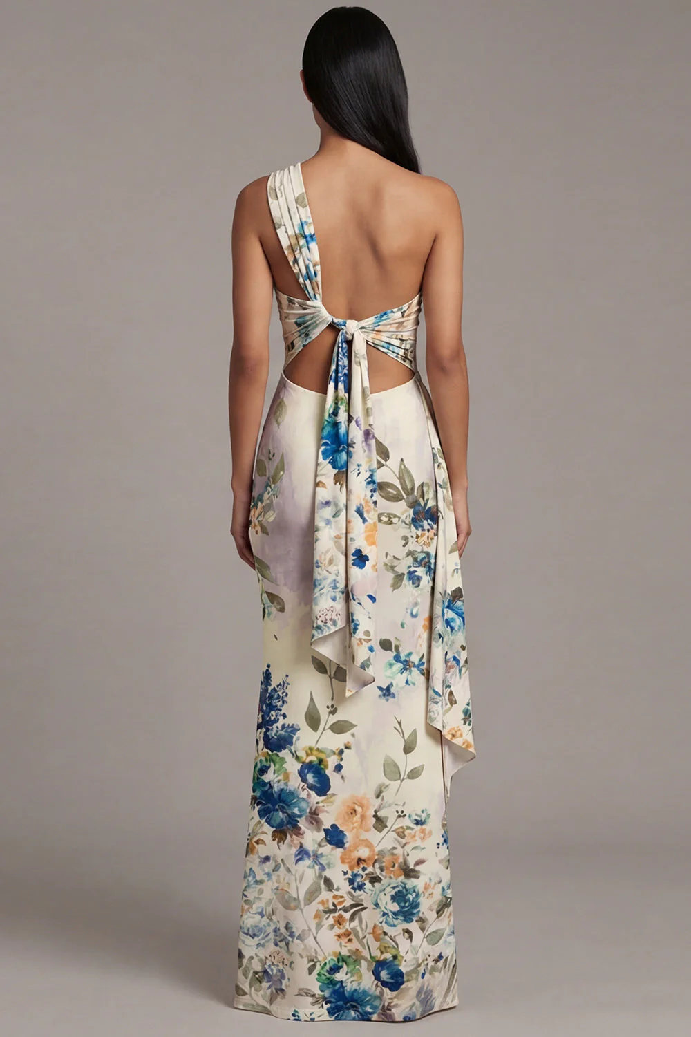 sukienka w kwiaty z jednym ramionem i pochwą - Image 7