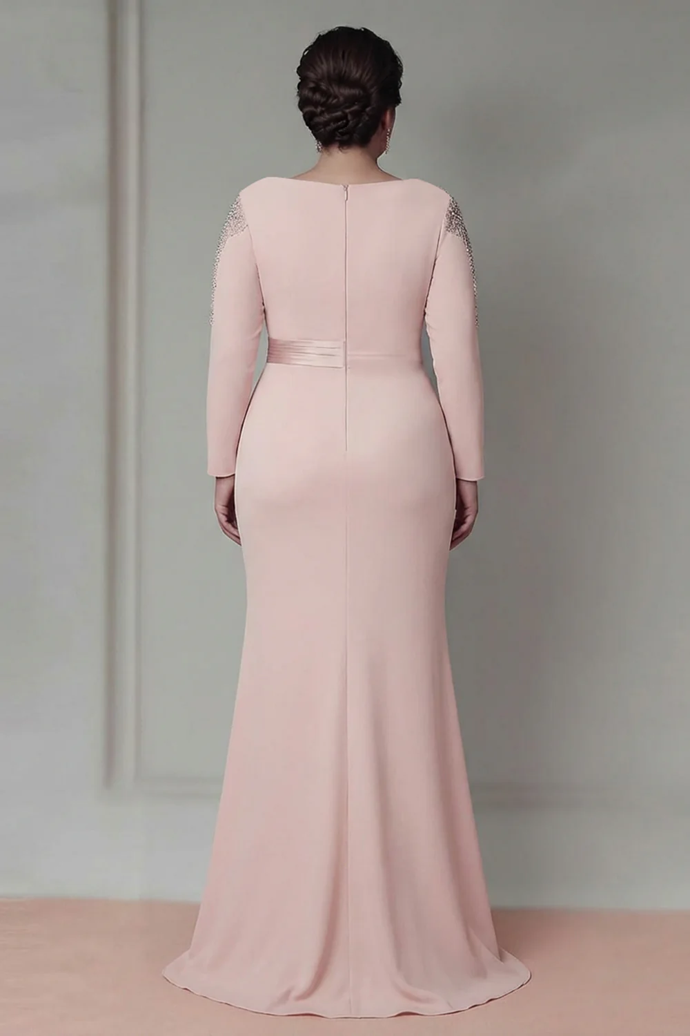 Sukienka z falbanami z długimi rękawami z blush sheath size - Image 2
