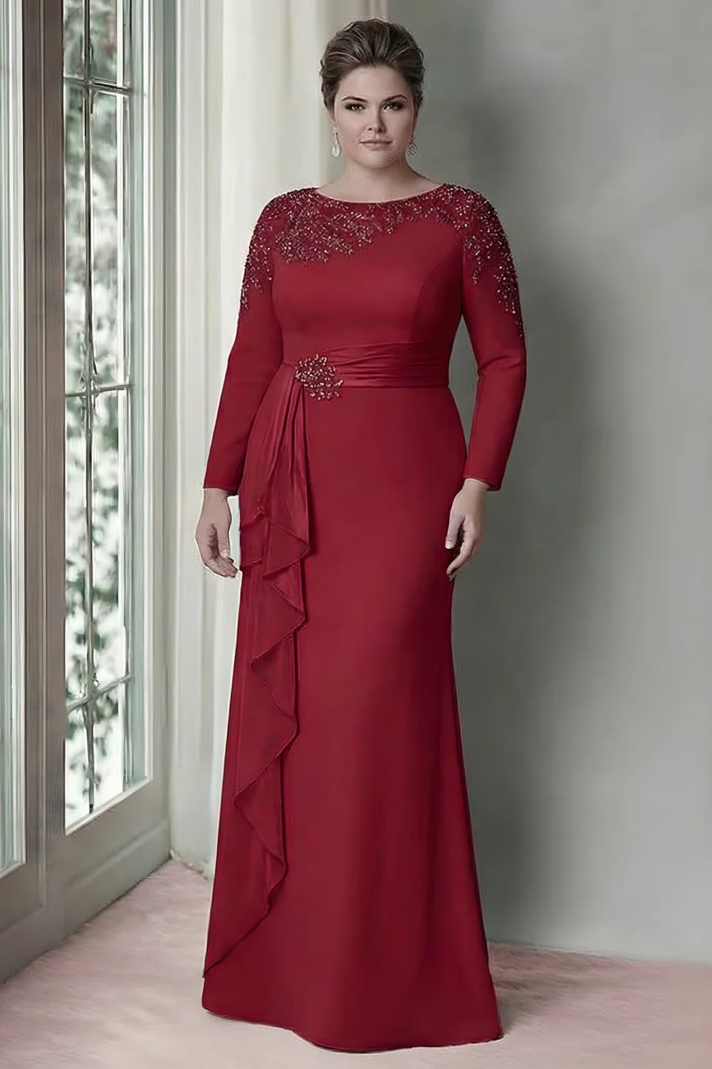Sukienka z falbanami z długimi rękawami z blush sheath size - Image 5