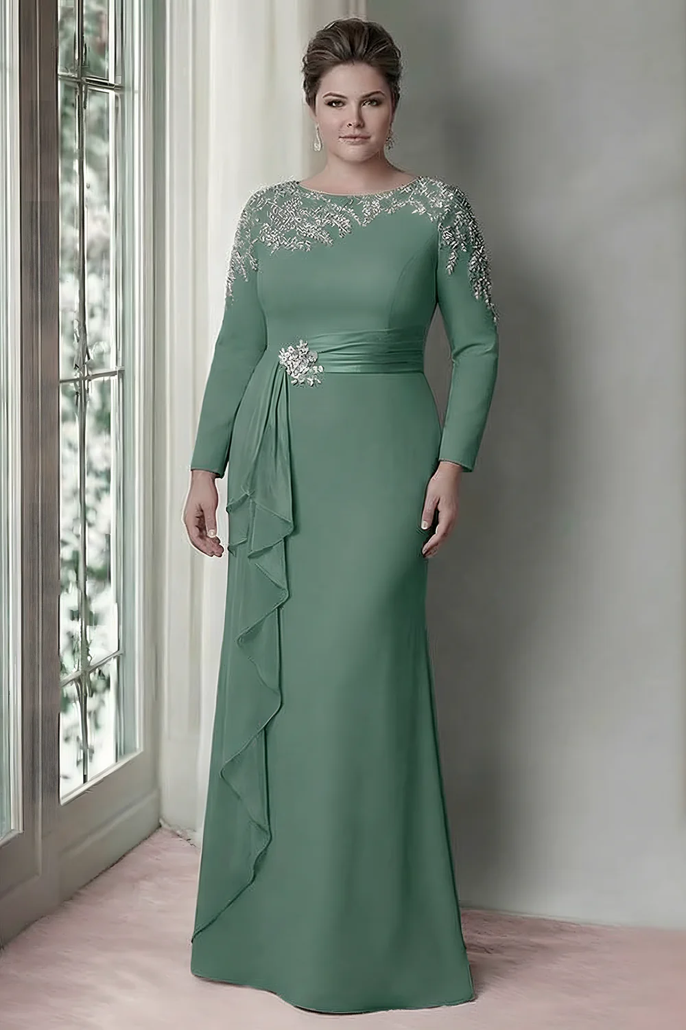 Sukienka z falbanami z długimi rękawami z blush sheath size - Image 6