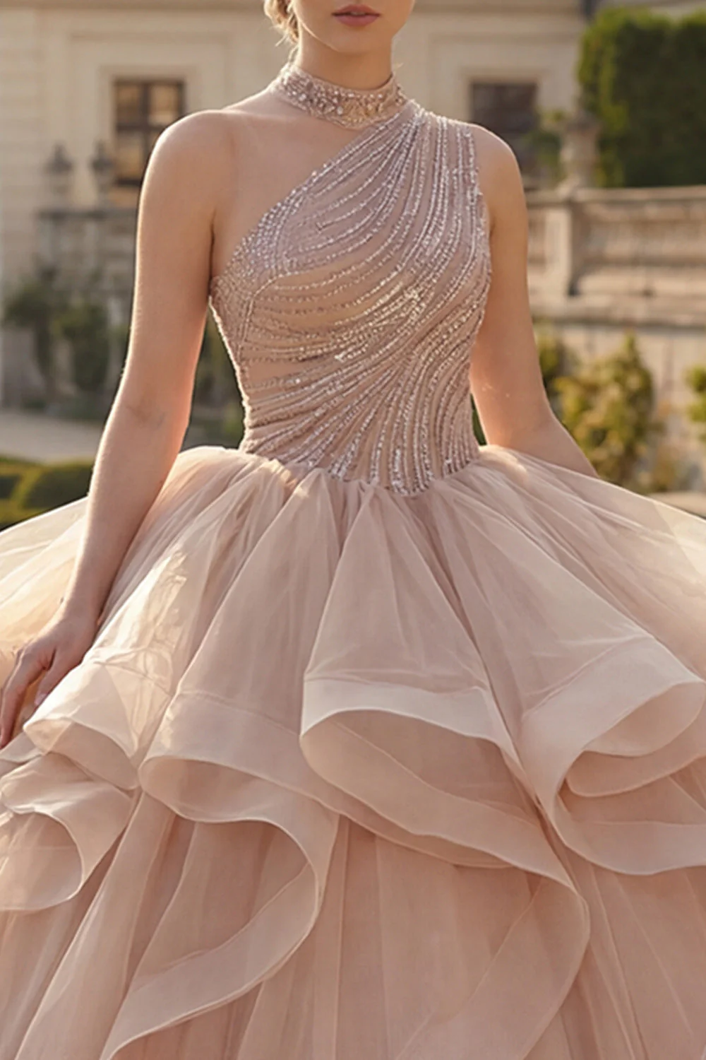 Sukienka z koralikami z Quinceanera z koralikami na jedno ramię - Image 3