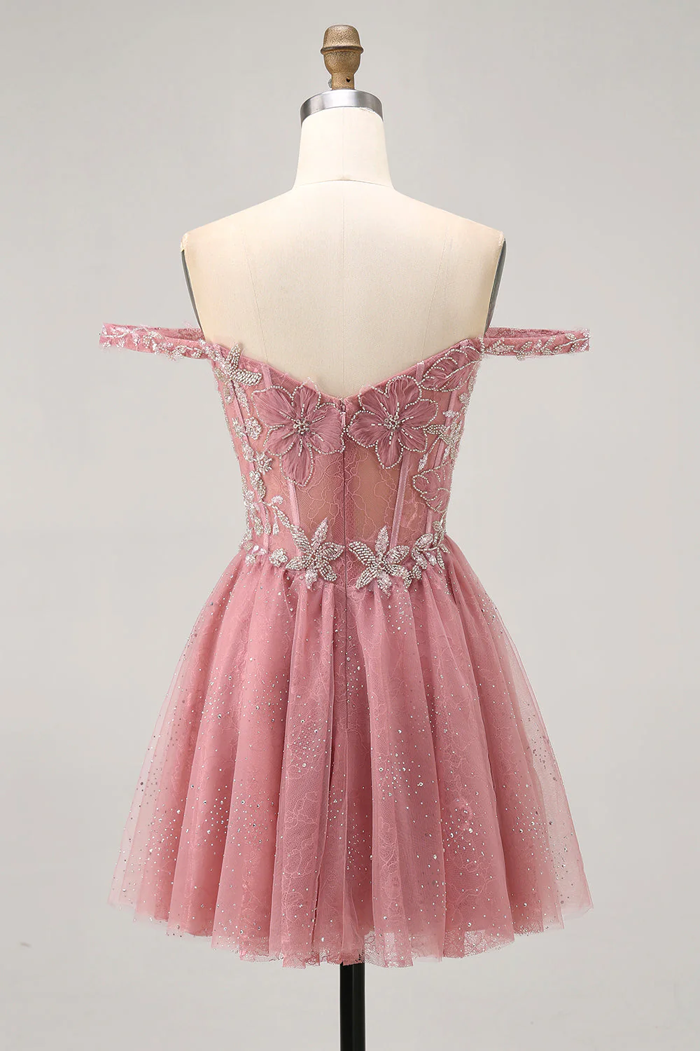 Sukienka z odkrytymi ramionami Dusty Rose Floral A Line Homecoming - Image 2
