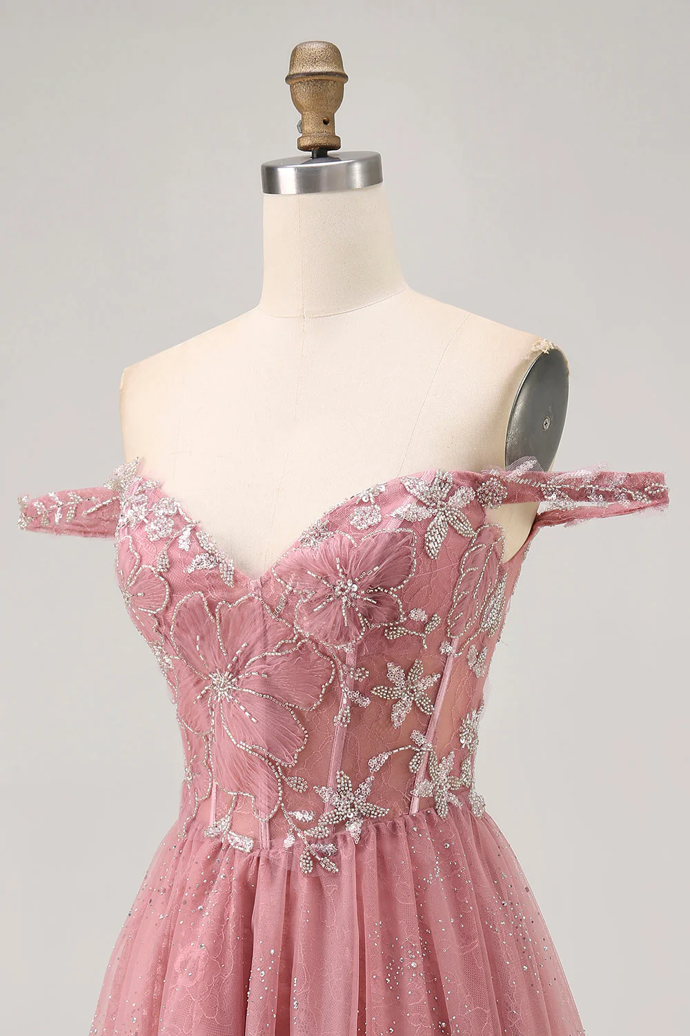 Sukienka z odkrytymi ramionami Dusty Rose Floral A Line Homecoming - Image 5