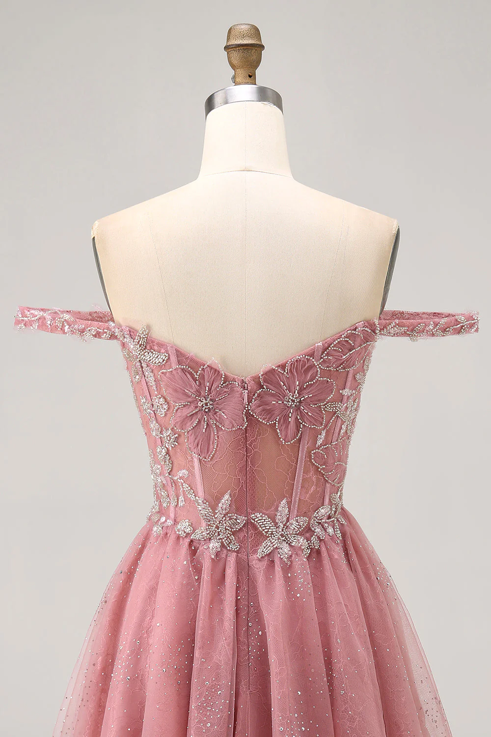 Sukienka z odkrytymi ramionami Dusty Rose Floral A Line Homecoming - Image 6