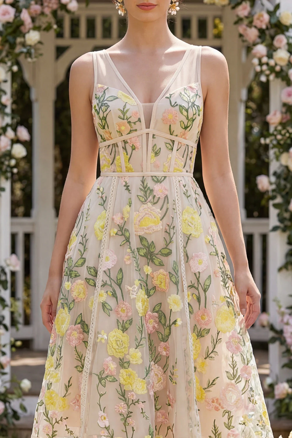 Sukienka z tiulem A-Line Champagne Champagne Flag Midi - Image 3