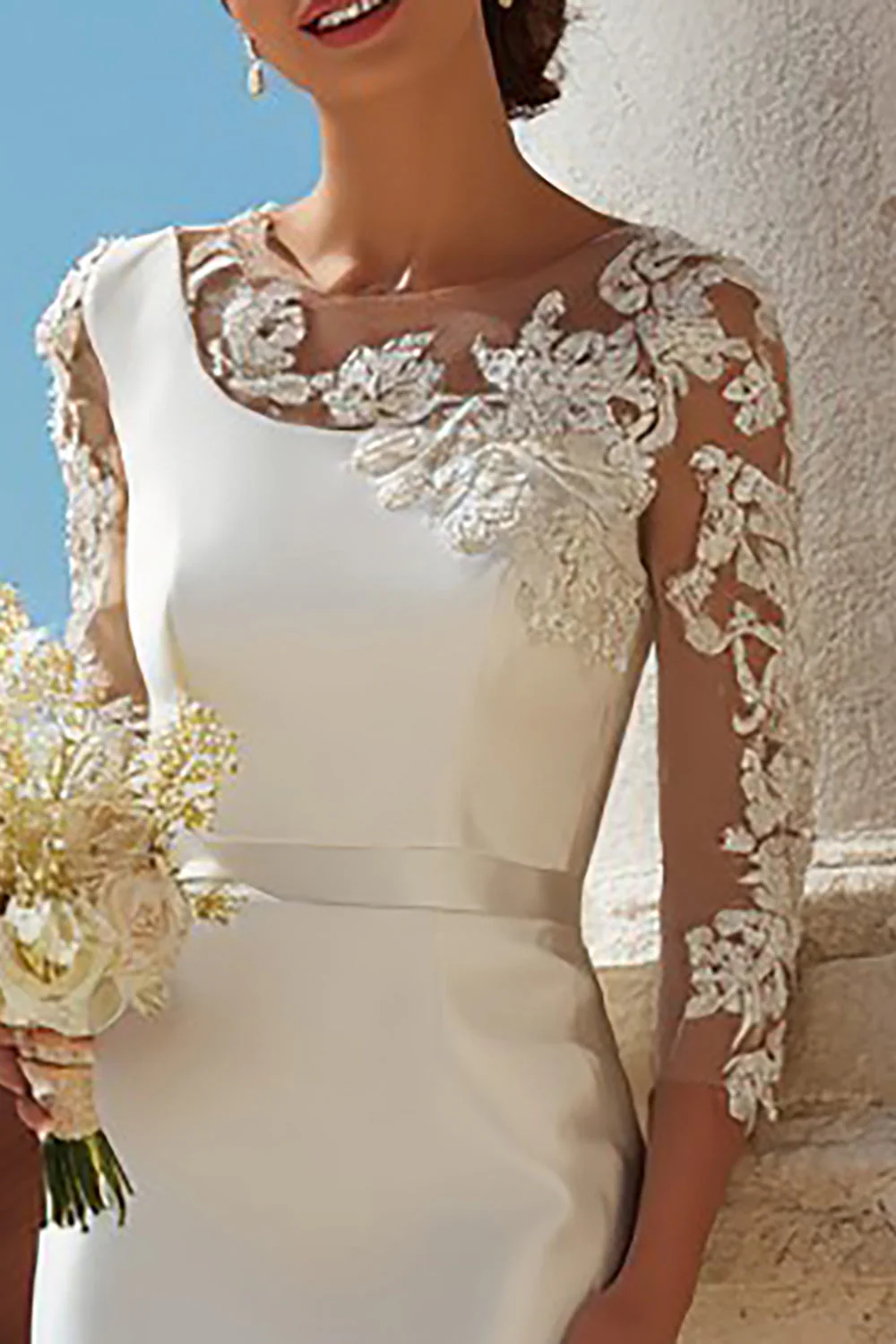 Sukienka zaręczynowa midi z rękawem Ivory Bodycon z aplikacją 3/4 - Image 3