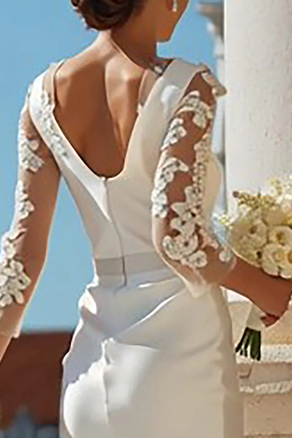 Sukienka zaręczynowa midi z rękawem Ivory Bodycon z aplikacją 3/4 - Image 4