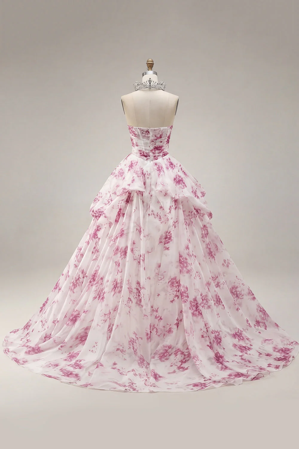 Suknia balowa bez ramiączek – biała fuksja, kwiatowa suknia z Quinceanera - Image 2